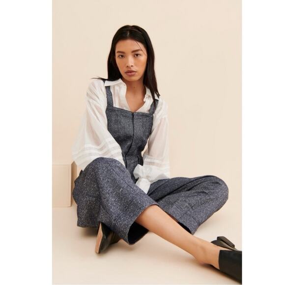 Free People Leonie Menswear Wool Barrel One Piece Jumpsuit Overalls Size Medium - Picture 6 of 12